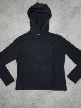 Punk Rave Black Hooded Top Slim Fit Industrial Goth Minimalist
